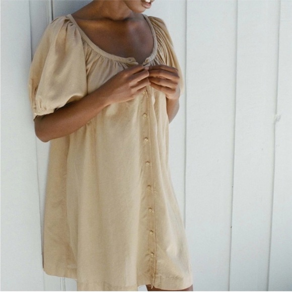 DÔEN Josette Gathered Organic Cotton-blend
Voile Mini Dress (driftwood)… - Picture 3 of 9